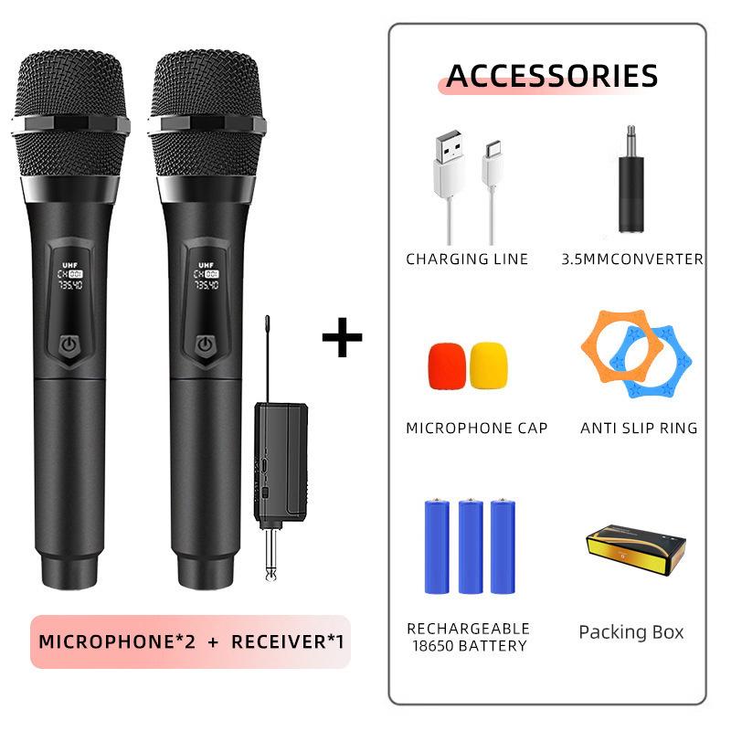 Rechargeable Wireless Microphone Set: One-to-Two KTV Live Singer Handheld with Speaker