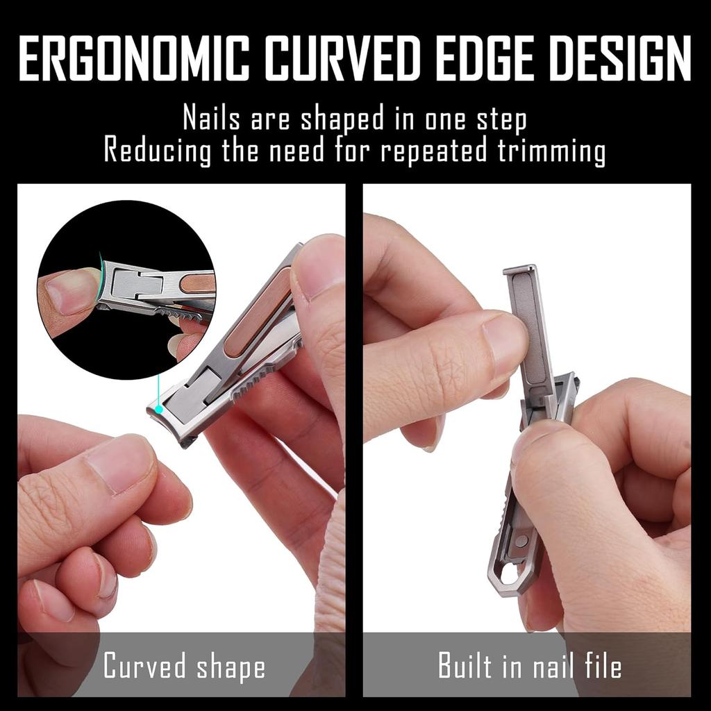 KeyUnity KN00 EDC Foldable Nail Clipper with File, German 4116 Stainless Steel Curved Fingernail Trimmer Cutter for Travel & Everyday Carry