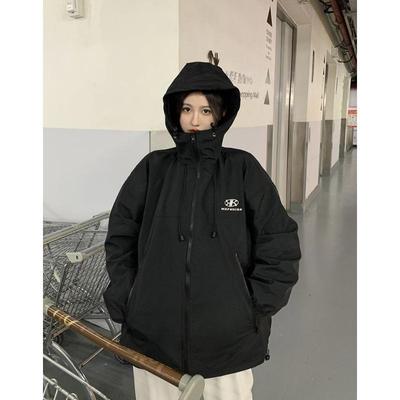 Autumn Waterproof Hooded Jacket Women Pure Color Zipper Techwear Windbreaker Korean Fashion Y2k Clothing Trench Coat