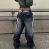 Jaded London Vintage Amerikanischer Print Gewaschene Jeans mit weitem Bein Hohe Taille Lockere Passform Damen
