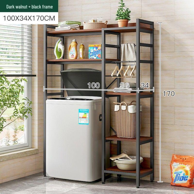 Multi-Layer Floor-Standing Adjustable Storage Rack with Trash Can Holder for Kitchen Use