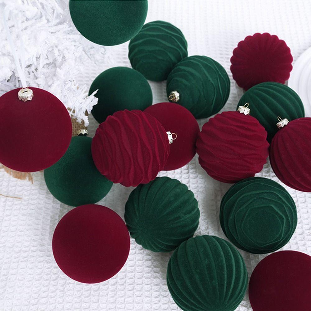 12pcs Plush Christmas Velvet Ball Ornaments Shatterproof Xmas Tree Hanging Ornaments Party Favors