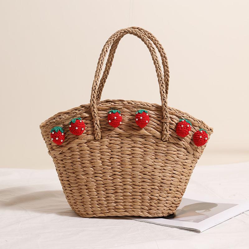 

Strawberry Woven Handheld Basket: Large Capacity Straw Bag for Beach & Holiday