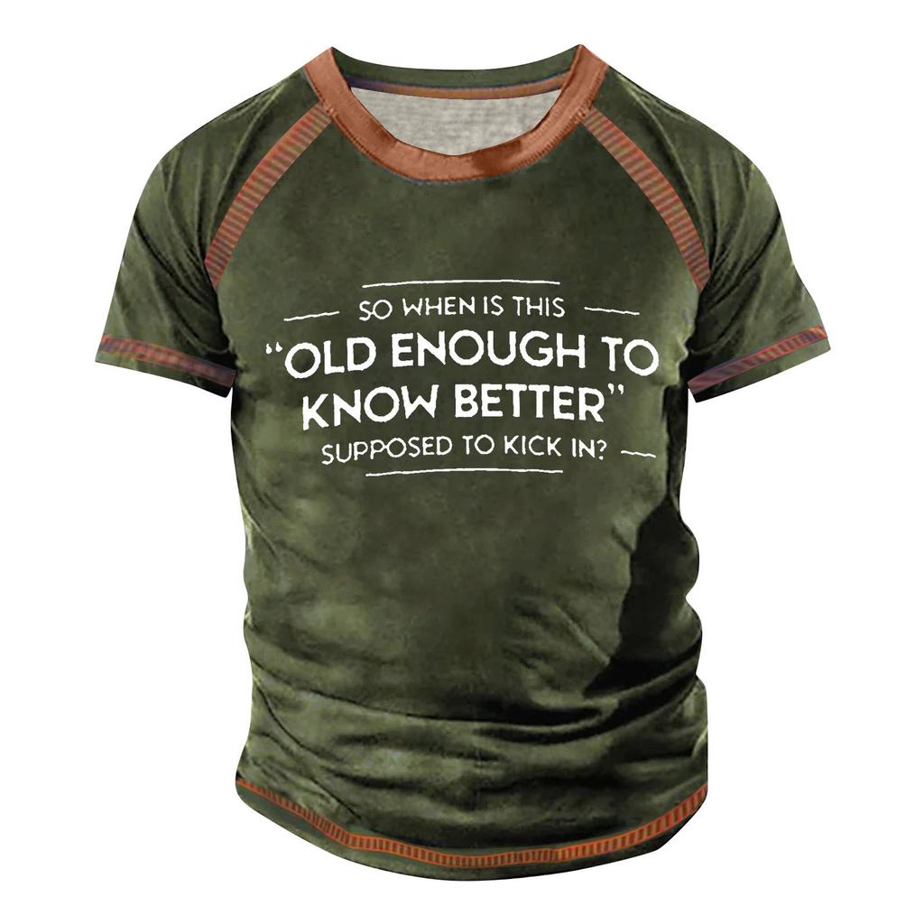 Men's Raglan T-shirt Retro Short Sleeve Round Neck Letter Printing Tops