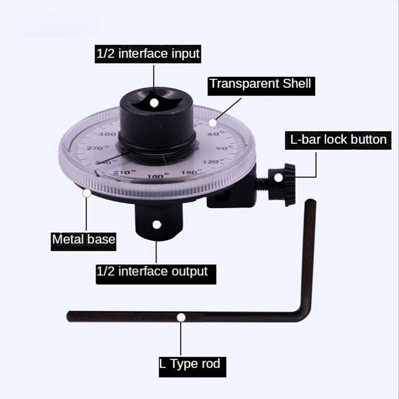 1/2 Inch Drive Torque Angle Gauge 360 Degree Angle Rotation Measurer Hand Tool Wrench Measuring Automotive Meter Tools Portable