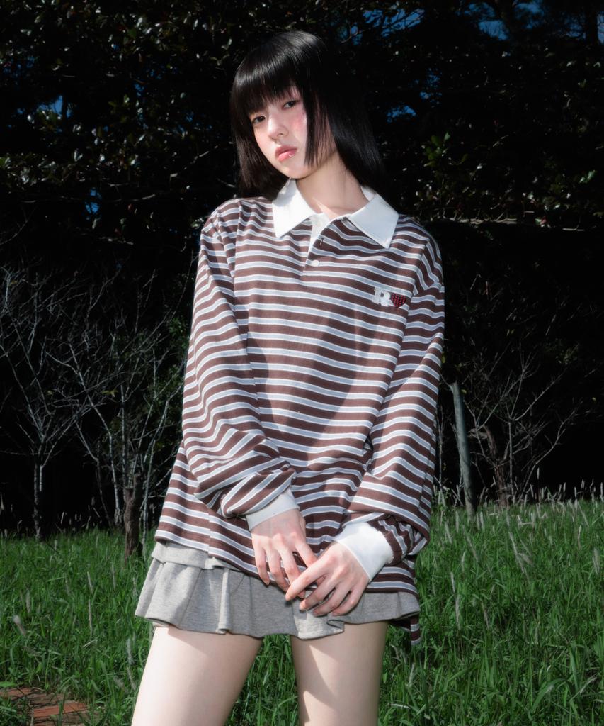 ROSEFRANTZ Stripe Collar Long Sleeve [Brown]