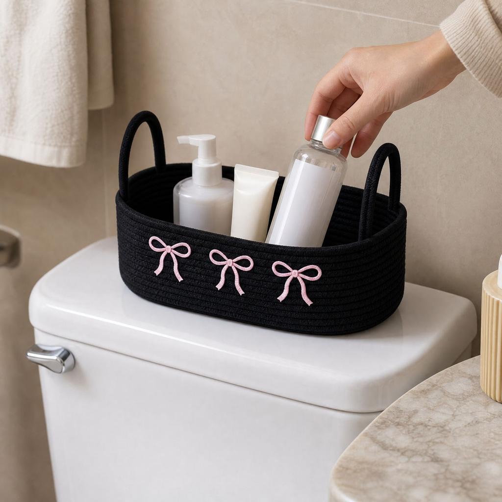 Geflochtener Baumwollseil-Aufbewahrungskorb mit Griffen für Toilettenspülkasten und Badezimmerablage