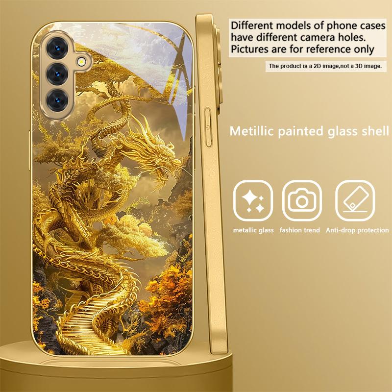 Mythical Golden Dragon For Samsung A 31 32 A33 A34 35 14 A15 13 16 25 26 50 52 53 54 55 56 70 71 72 73 Golden Glass Phone Case