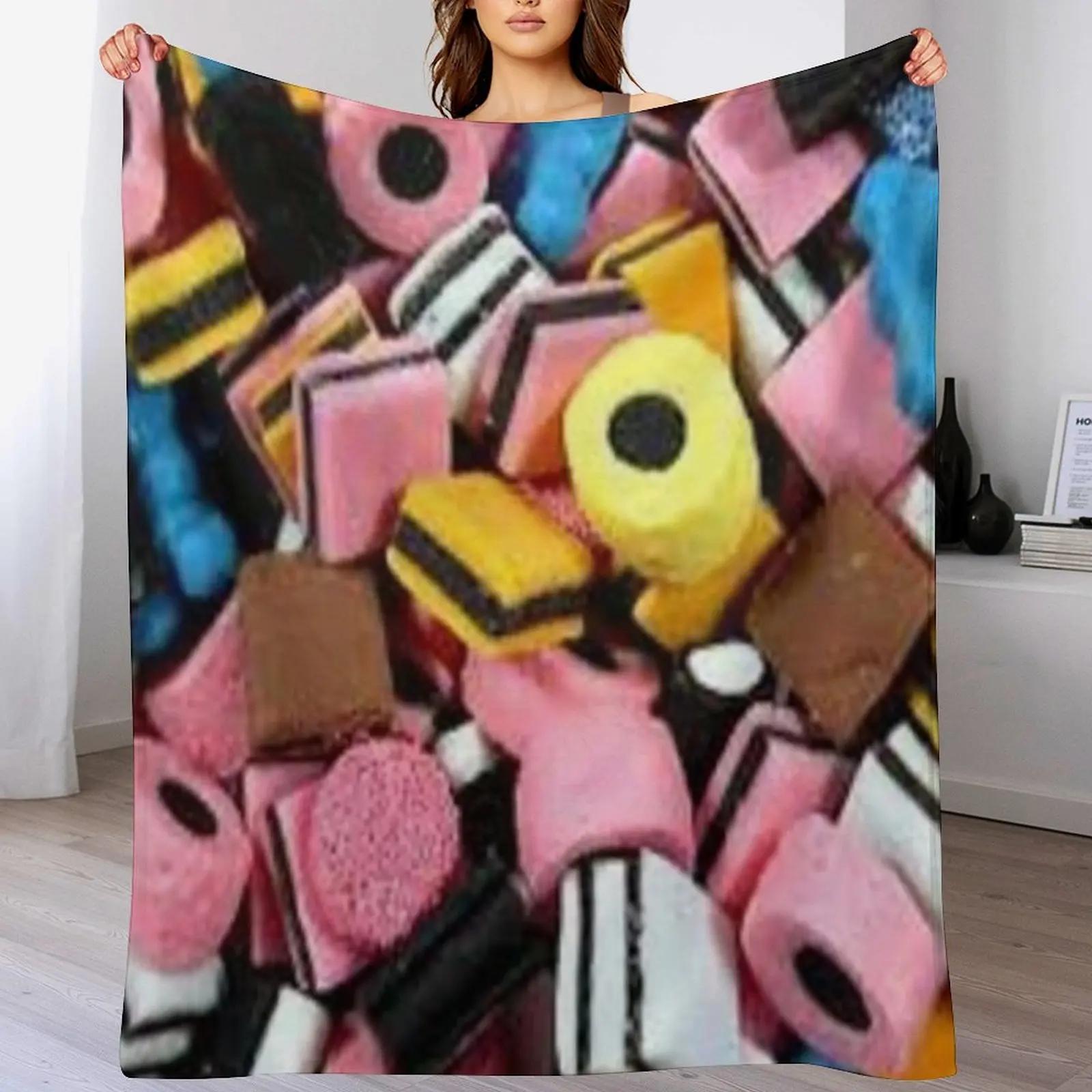 Creative Homewares Unisex White Liquorice Allsorts Throw Blanket Lightweight Cozy Blanket For Bed Sofa