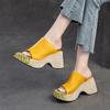 Fashion GKTINOO Thick-soled Outerwear Slippers Platform High Heel Summer Shoes Women Open Toe Genuine Leather Moccasin Height Increasing