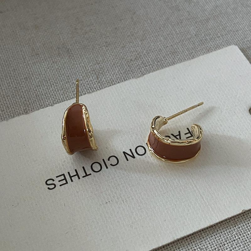 Butterfly Stud Earrings Maillard Geometric Design Niche Earrings French Retro Drip Glaze Earrings Women