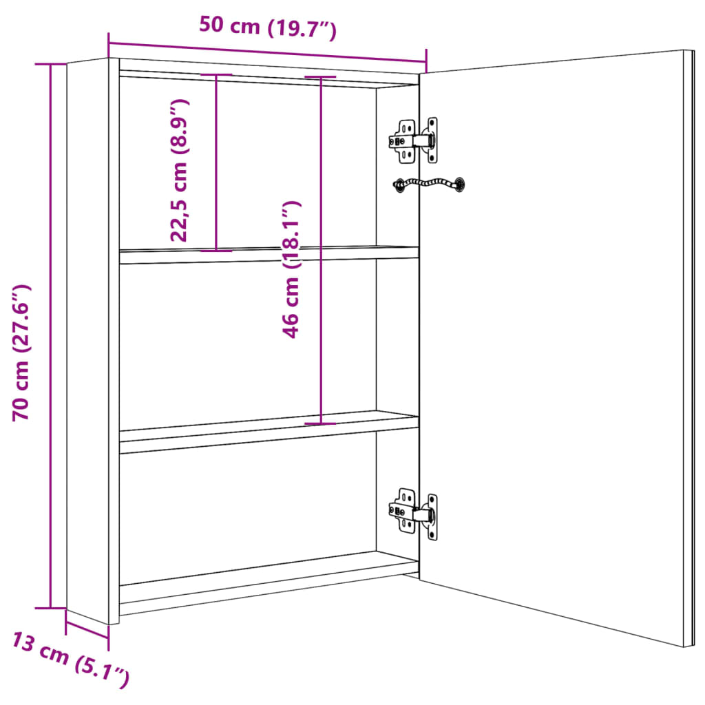 LED Bathroom Mirror Cabinet Concrete Grey 50 x 13 x 70 cm