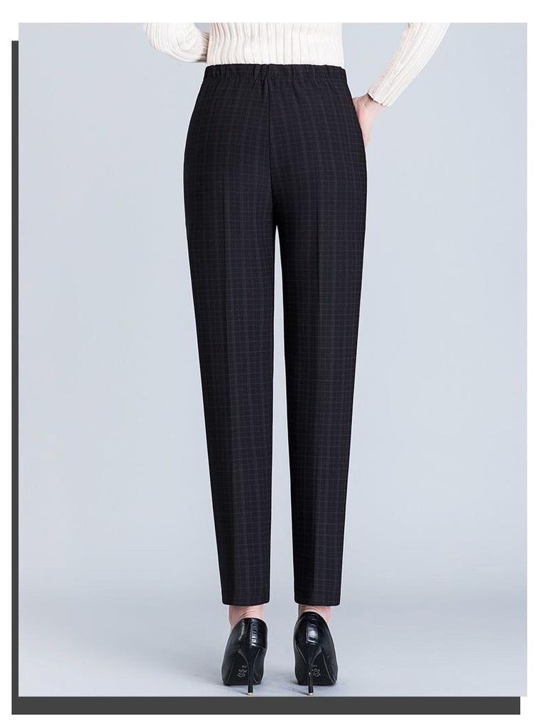 Velvet-Lined High-Waisted Straight Leg Pants for Middle-Aged & Elderly Women - Spring & Autumn Winter Wear