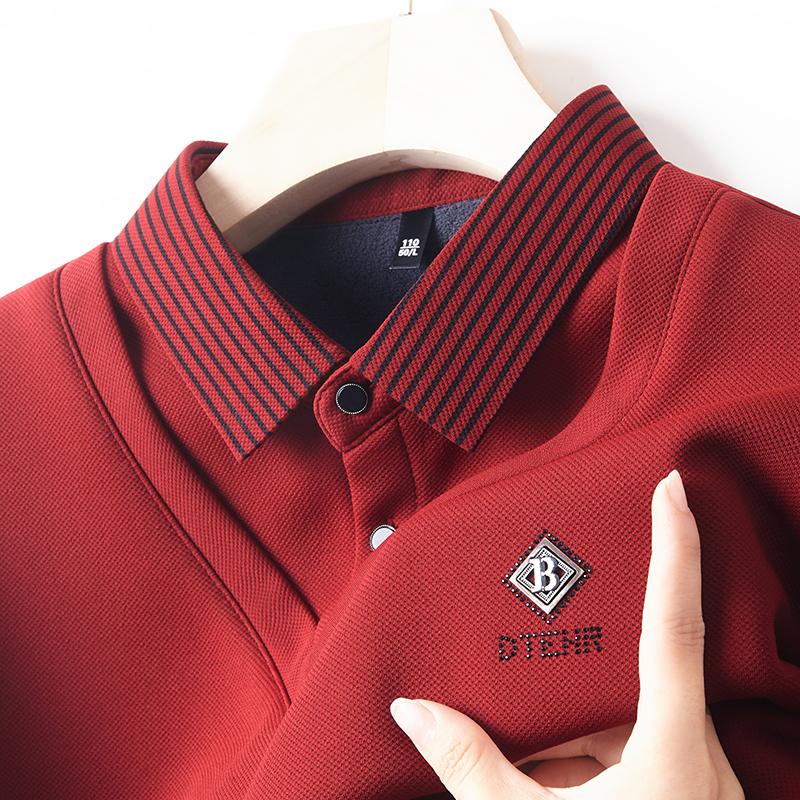 Advanced Luxury Shirt Collar Plush Thick Sweater Men'S Autumn Fashion Brand Embroidery Fake Two-Piece Set Long Sleeved T-Shirt