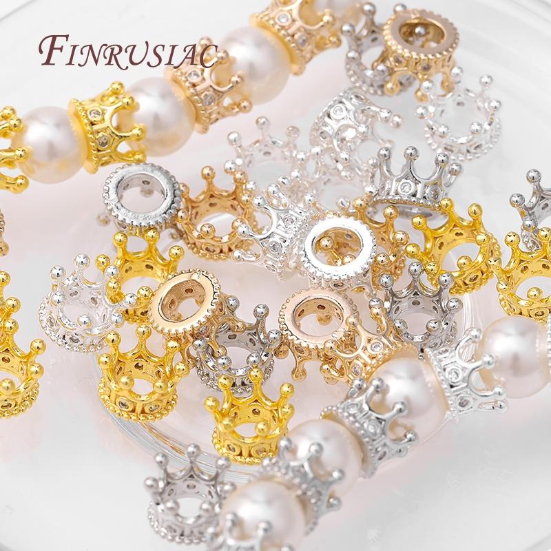 5/10pcs 18K Gold Plated Zircon Crown Beads,Spacers For Beads,Beads For Creating Jewelry Making Supplies,Bracelets Bead Separator