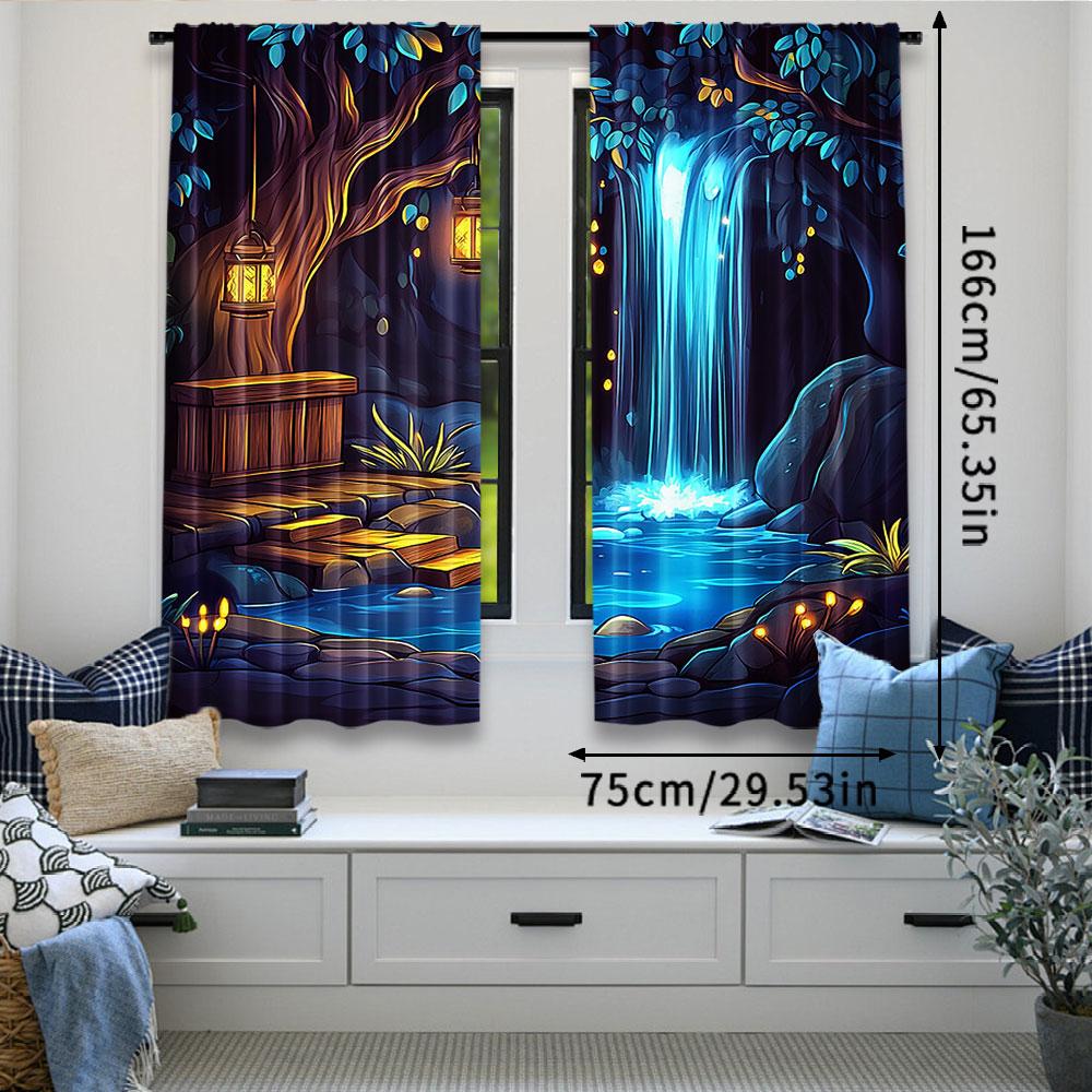 Fantasy Curtain Enchanted Forest Cave Waterfall Magic Tree Bedroom Living Room Dining Curtains Set Of 2 Made Polyester Sitting Decor