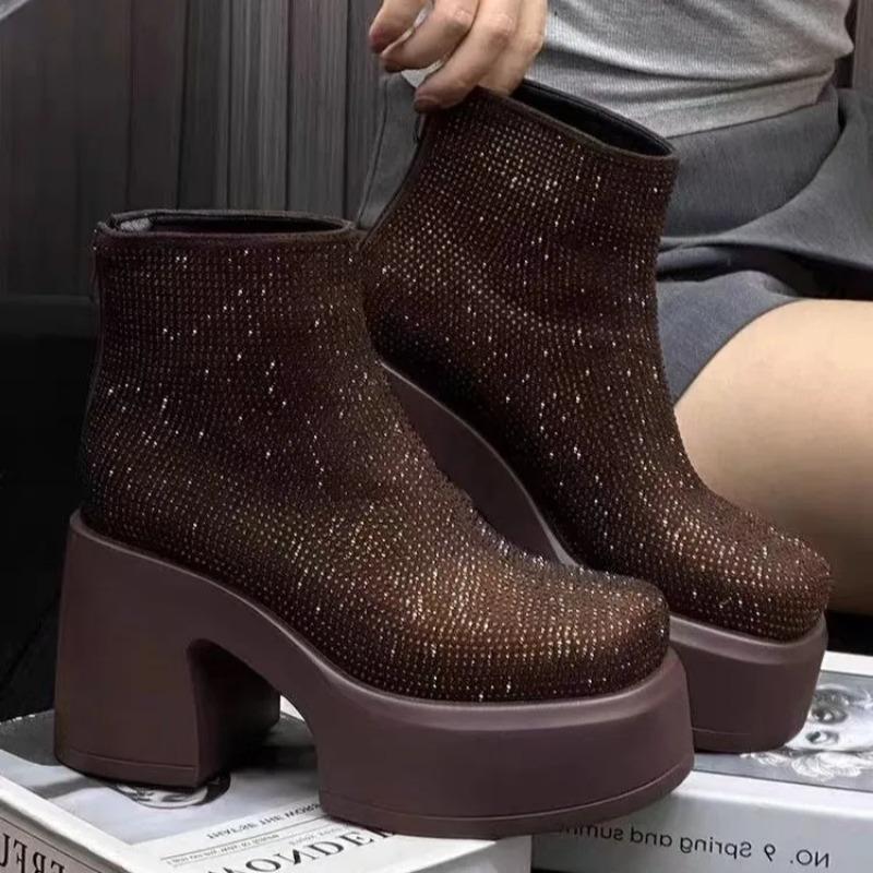 Crystal Platform Ankle Boots Women High Heels Luxury Shoes Woman 2025 Trend Winter Goth Fashion Snow Motorcycle Botas De Mujer