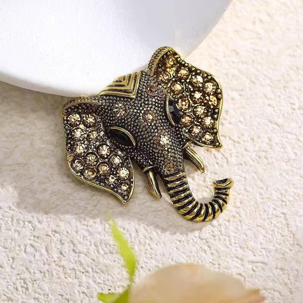 Vintage Strass-Elefanten-Brosche - Retro Gold-Accessoire