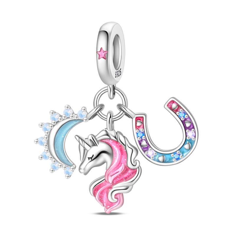 Copper Metal Bear Rabbit Koala Rainbow Horse Flamingo Princess Charm Bead Components Bead Components Compatible With Pan Authentic Original Bracelets