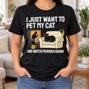I Just Want to Pet My Cat and Watch Murder Shows Shirt, True Crime Lover Tee, Black Kitty Detective Design, Mystery Fan Gift, Cozy TV Outfit
