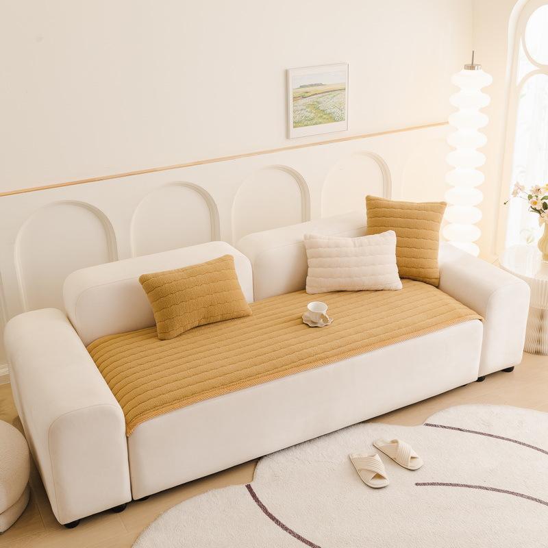 Leather Sofa Cushion Autumn And Winter  New Straight Row One-Piece Seat Cushion Winter Thickened Plush Sofa Cover Cover Cloth