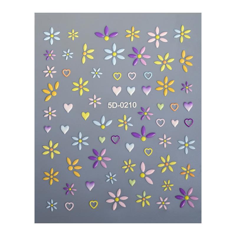 Small Fresh Flower Relief Nail Art Sticker Sweet Daisy Strawberry Flower Three-Dimensional Nail Decorative Sticker