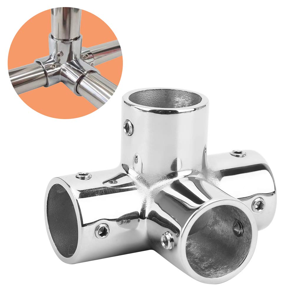 4-Way Round Base Handrail Fitting for Boats, 25mm Inner Diameter, Stainless Steel, 4-Way Pipe Fitting, Boat Hardware Accessory