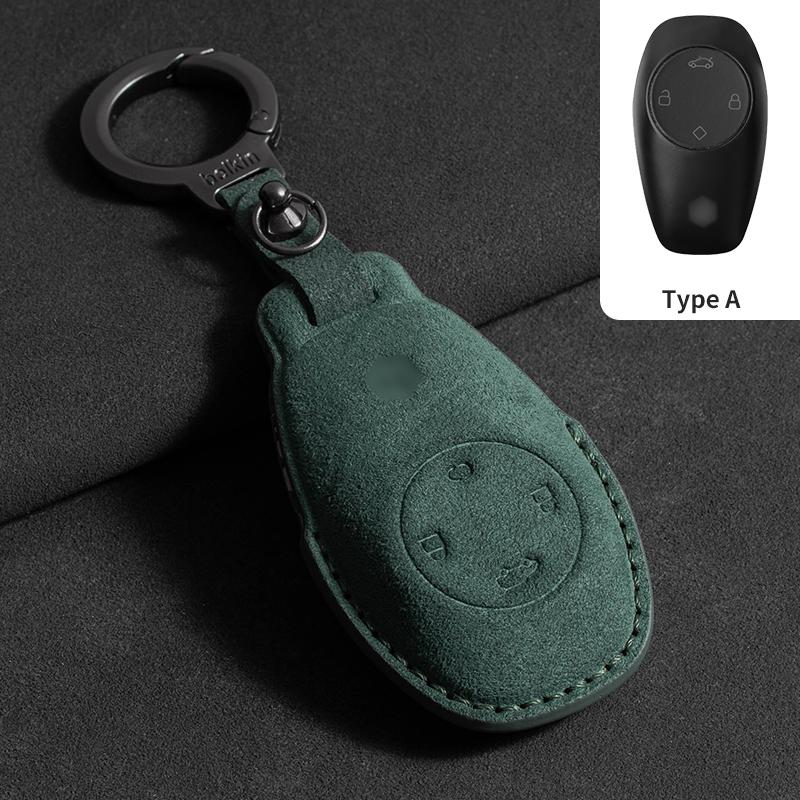 Leather Car Key Case Cover Protector Shell Fob Accessories for Leapmotor T03 S01 C11 Auto Key Shell Fob Protector Suede Keychain