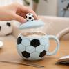 Soccer Ceramic Mug, 400ml Football Shaped Cup with Lid, Black White Hexagon Sports Drinkware for Home Office, Fan Gifts