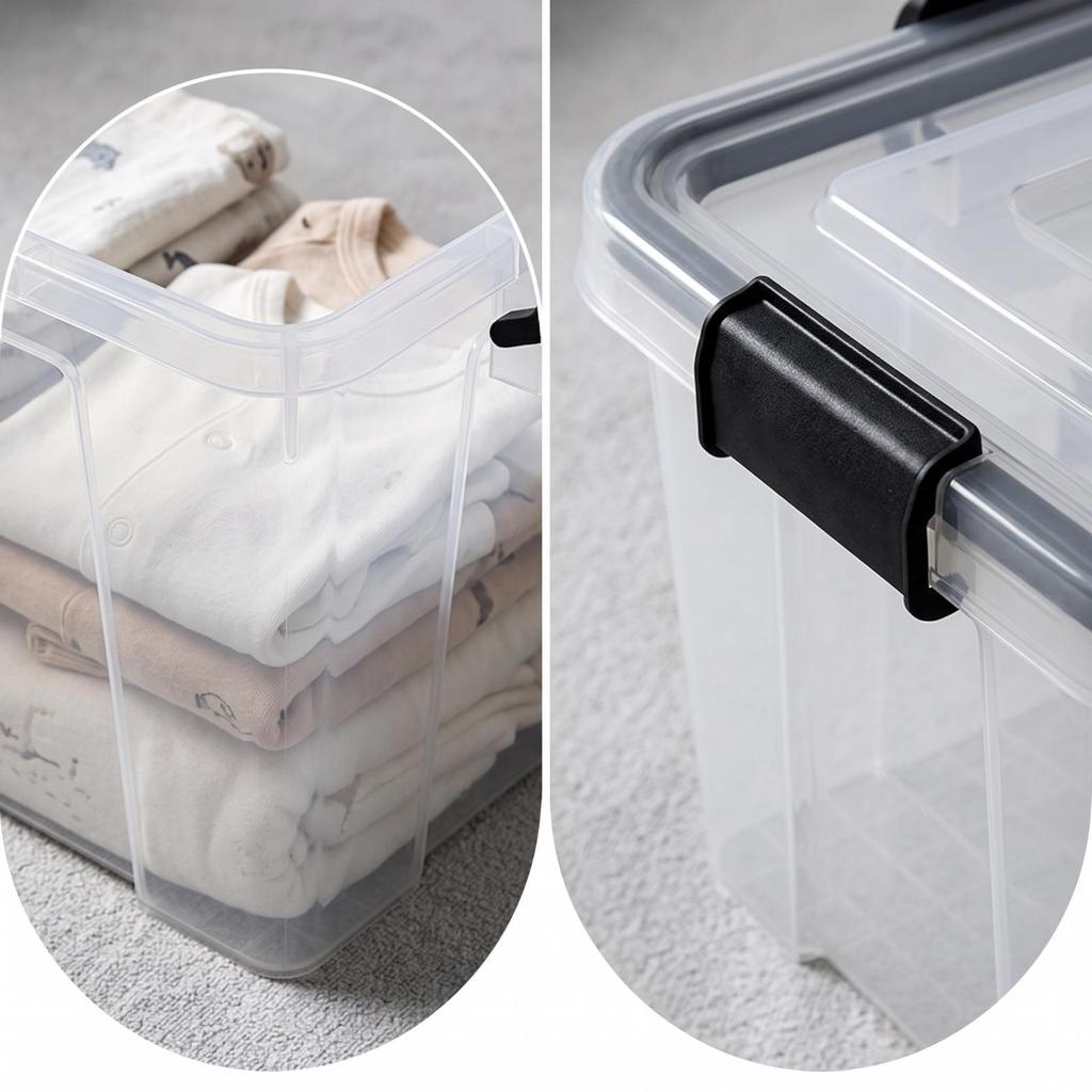 Plastic Storage Box with Lid and Transparent Organizer Lidded for Closet