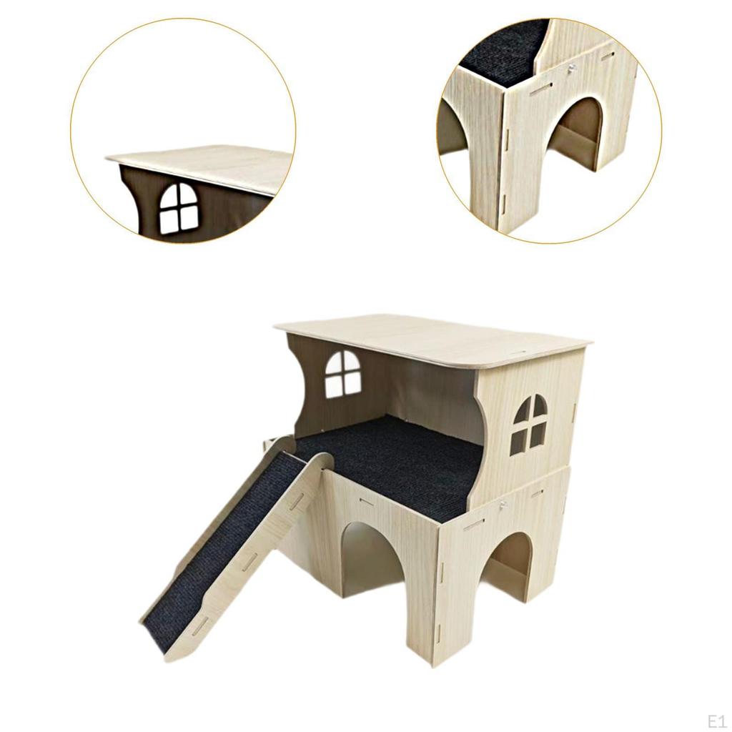 Wooden Hamster House Bed Hut Habitats Hiding Playing with Stairs Small Animal Guinea Pig Hideout