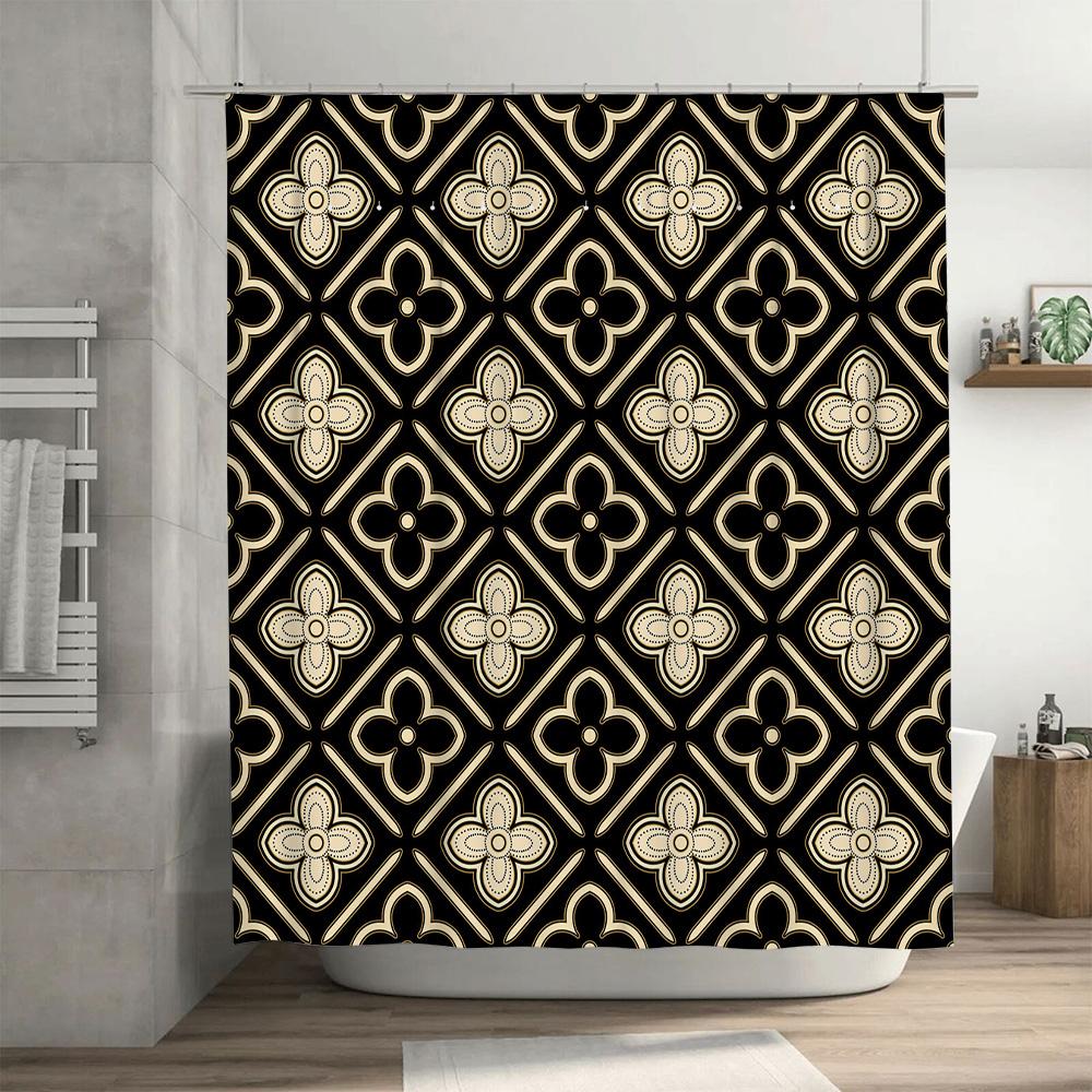 Black White Geometric Flower Pattern Shower Curtain Waterproof Bathroom Decor Size72x84 inches (183x213 cm) []