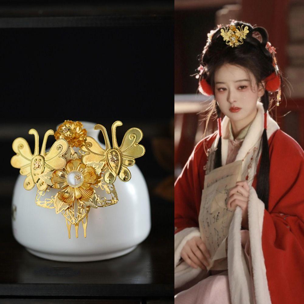 Gold Chinese Style Hairpin Floral Women Hair Stick Luxury Hanfu Hair Comb  Girl
