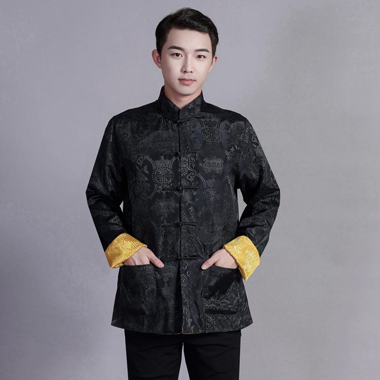 Men's Reversible Tang Suit Top - Retro Chinese Style, Stand Collar, Frog Button, Long Sleeve Outerwear