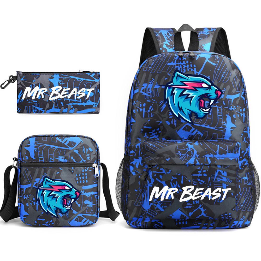Stylish Mr Beast Lightning Cat Three Piece Bag Set Ideal For Kids In School Activities