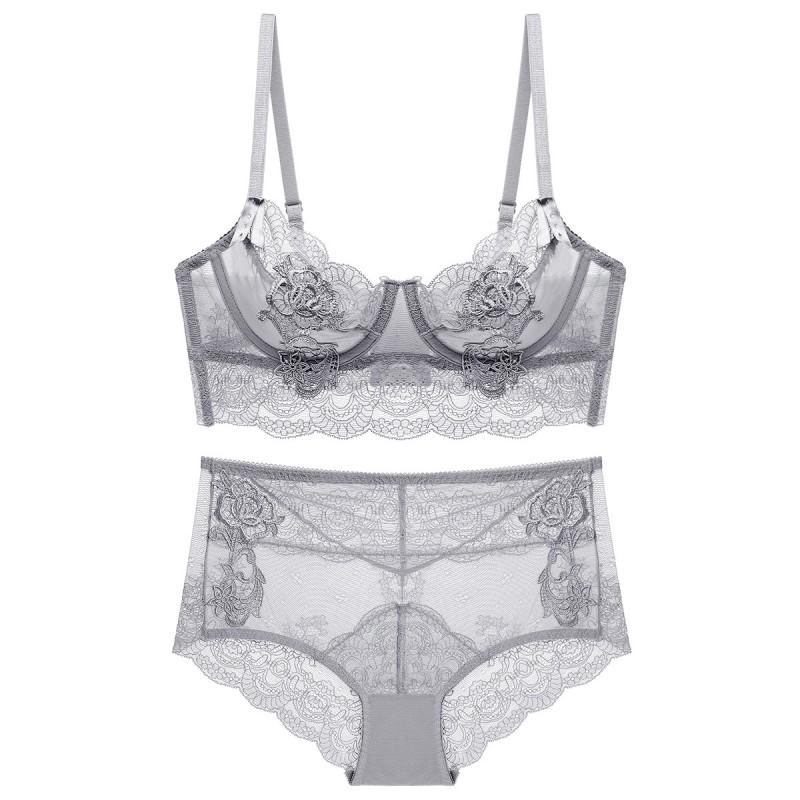 French Style Sexy Lace Bra Set Women Unlined Minimizer Bust Plus Size
