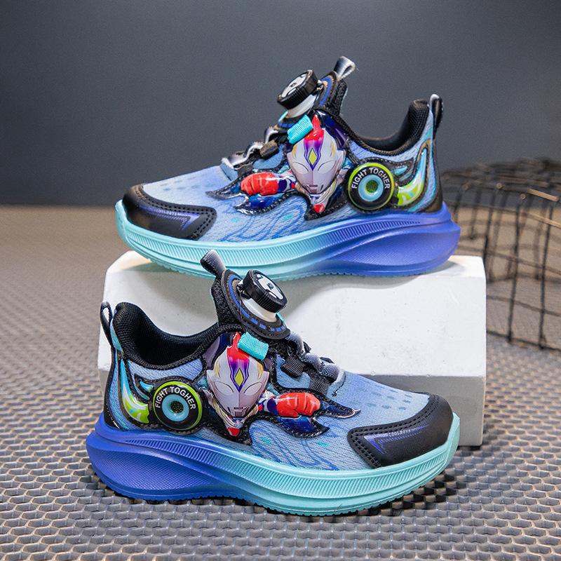 Spring Cartoon Boys Running Shoes with Rotating Buckle Kids Breathable Soft Sole Casual Sneakers