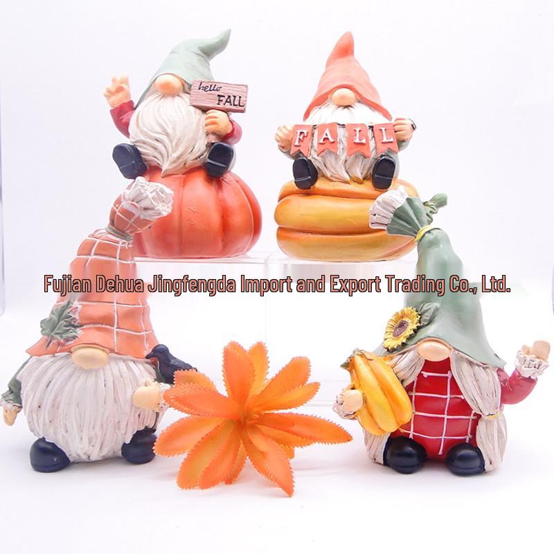 European-American Harvest Festival Resin Scarecrow & Gnome Ornaments for Thanksgiving