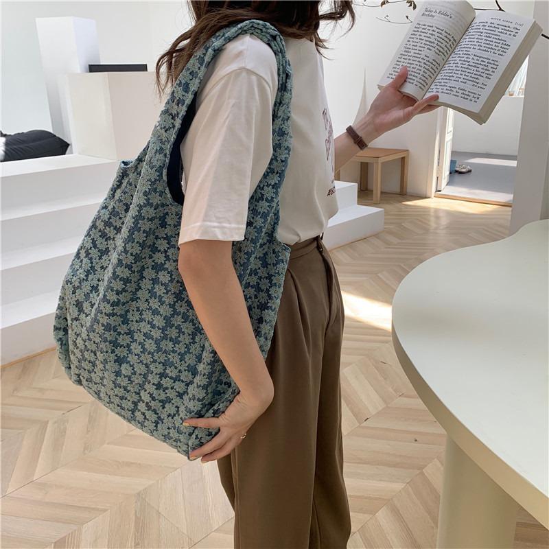 Canvas Bag Simple Flower Lace Shoulder Bag Handbag Bag Women's Vest Bag Women's Cherry Blossom