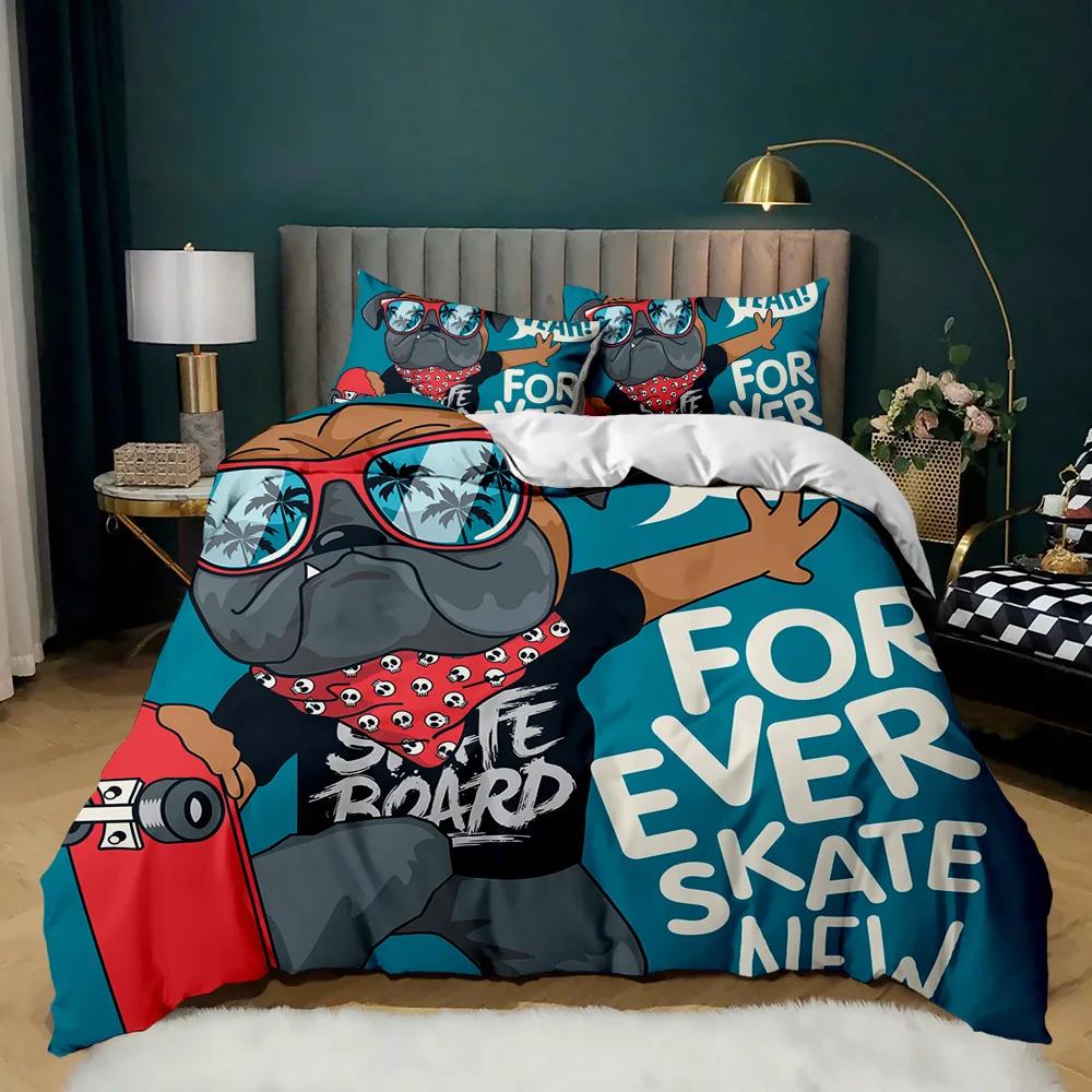 Cartoon Skateboard Duvet Cover Set Cartoon Wolf Kids Hip Hop Skateboard Sport Queen King Cute Wild Animal Polyester Quilt Cover