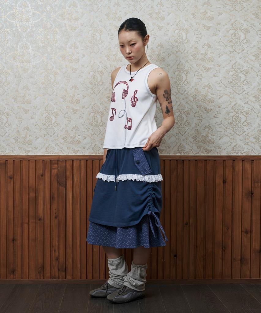 Lujeoseukeulleob [Jamaehwa] Star Layered Shirring Skirt Navy