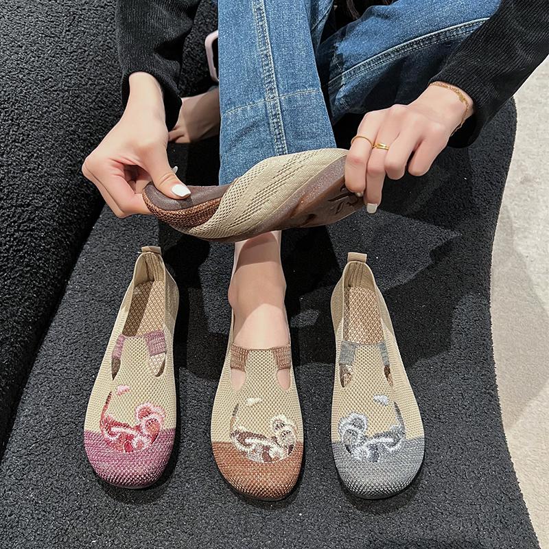Women's Single Shoes Summer New Fabric Matching Fabric Shoes Casual Comfort Lightweight Breathable Soft Sole Muller Shoes