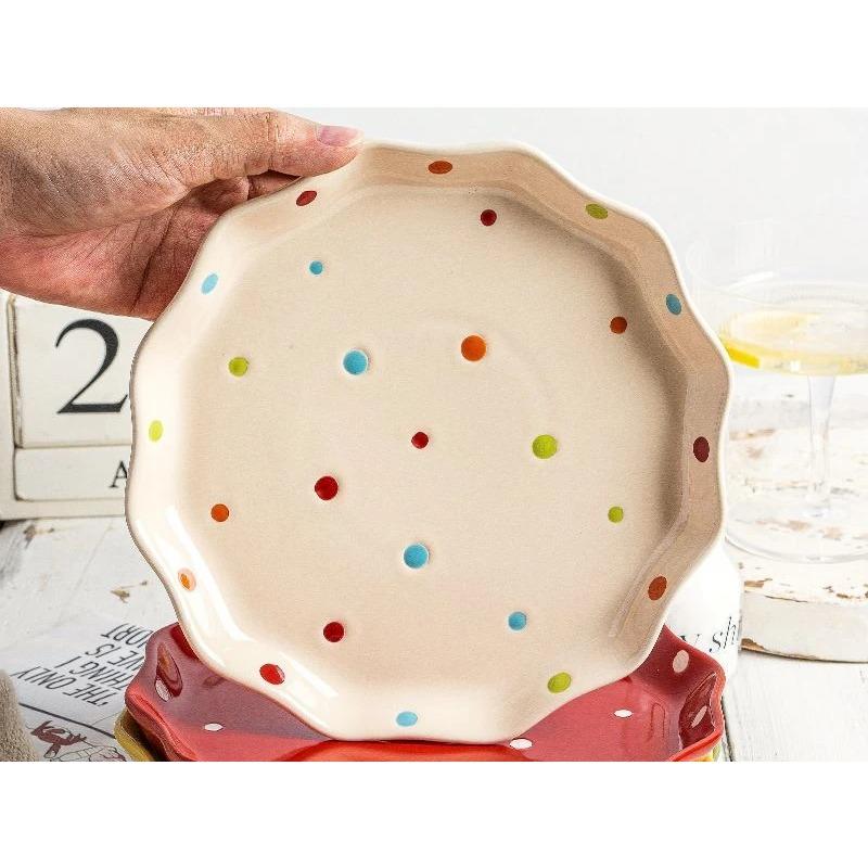 20cm Cute Porcelain Dinner Plate,Kitchen Dinnerware,Dot Pattern Western Dish,Fruit Plate,7.9" Tableware,Microwave,Oven Safe