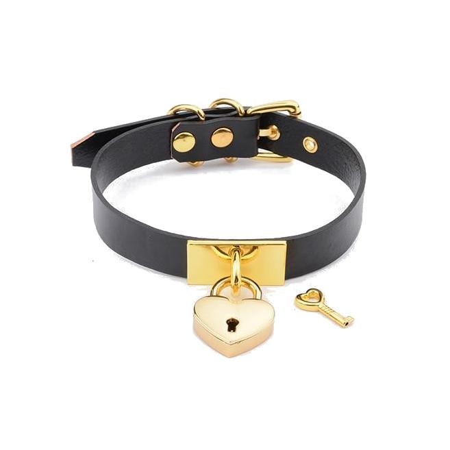 Leather Collar Locket Love Heart Harajuku  Sub Slave Punk Choker Collars & Leashes