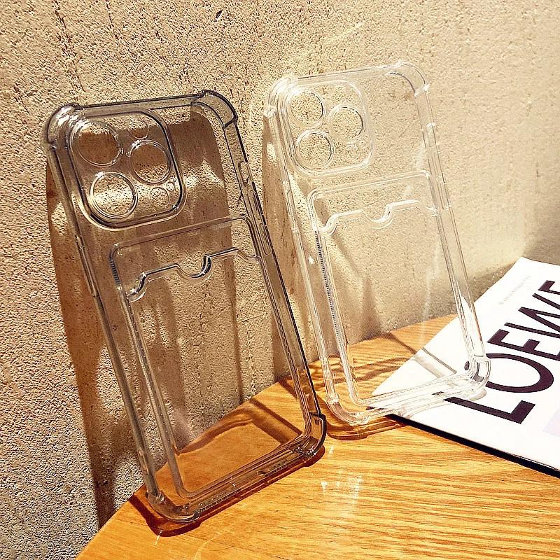 Transparent Card Slot Bag Holder Phone Case For iPhone 17 Pro 16 15 14 13 12 11 Pro Max Plus Wallet Silicone Shockproof Cover