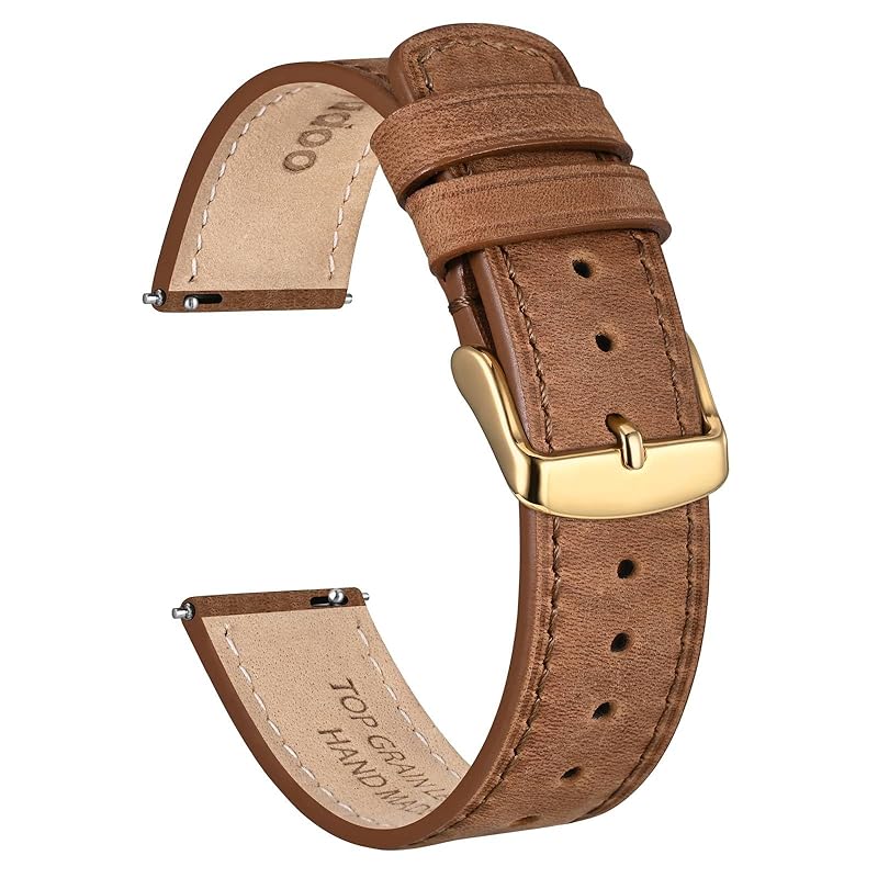 

[Ayadoo] watch band 18mm top grain leather watch band Retro brown leather/gold buckle replacement belt Quick Release