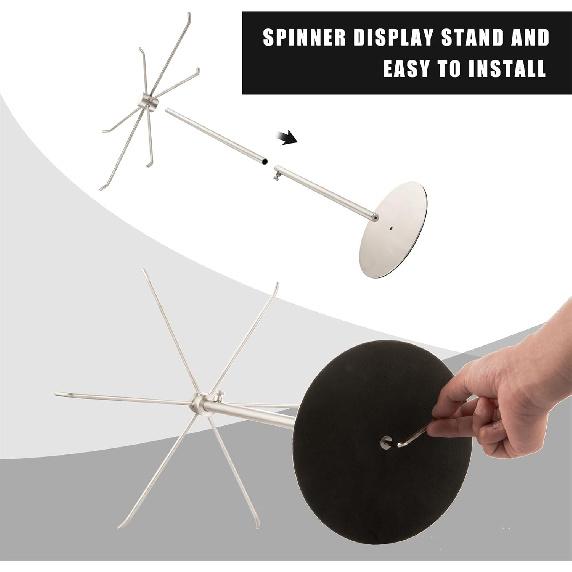 Rotating Keychain Display Stand - Height-adjustable Brushed Silver Metal Jewelry Organizer - Long Necklace Display Stand with 6 Hook -