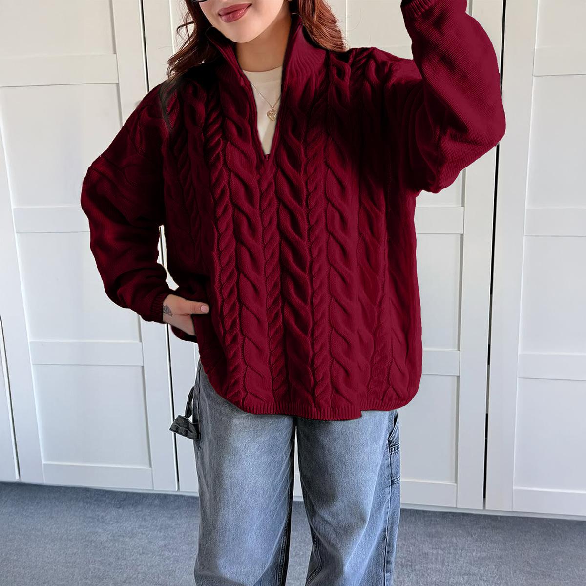 

Повседневный простой однотонный свитер с длинным рукавом для женщин 2025 Осенне-зимняя модная и универсальная модель XL красный