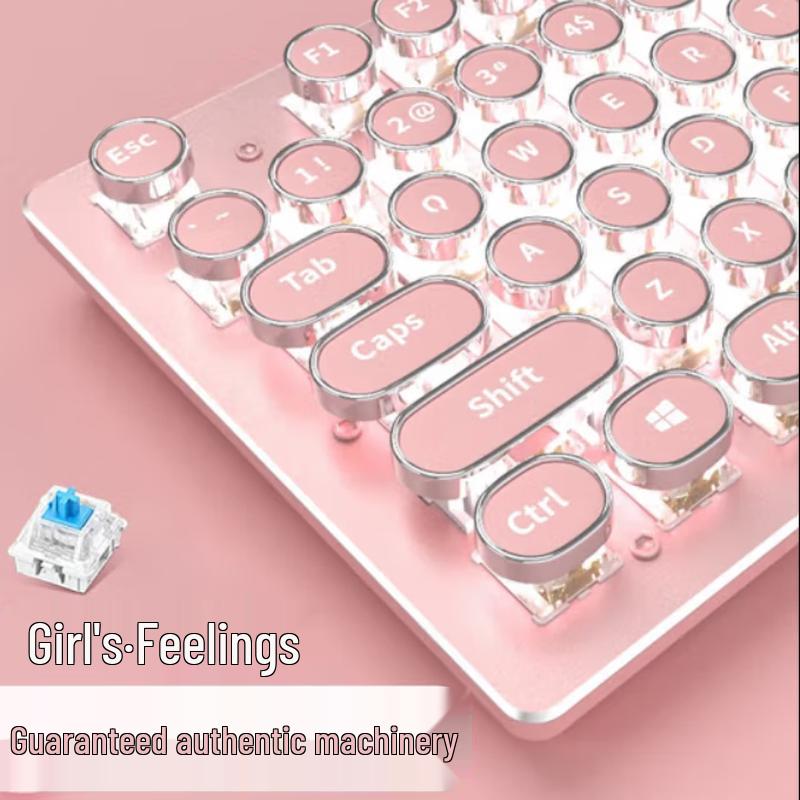 Qianxingzhe 912 Pink Steampunk Kabelgebundene Mechanische Tastatur mit Punk-Tastenkappen