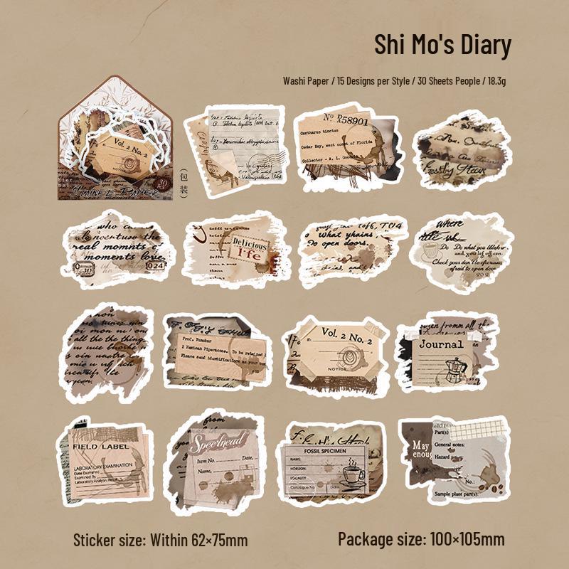 Yi Niao Retro Journal Washi Sticker Pack: 6 Styles for DIY Decoration & Collage